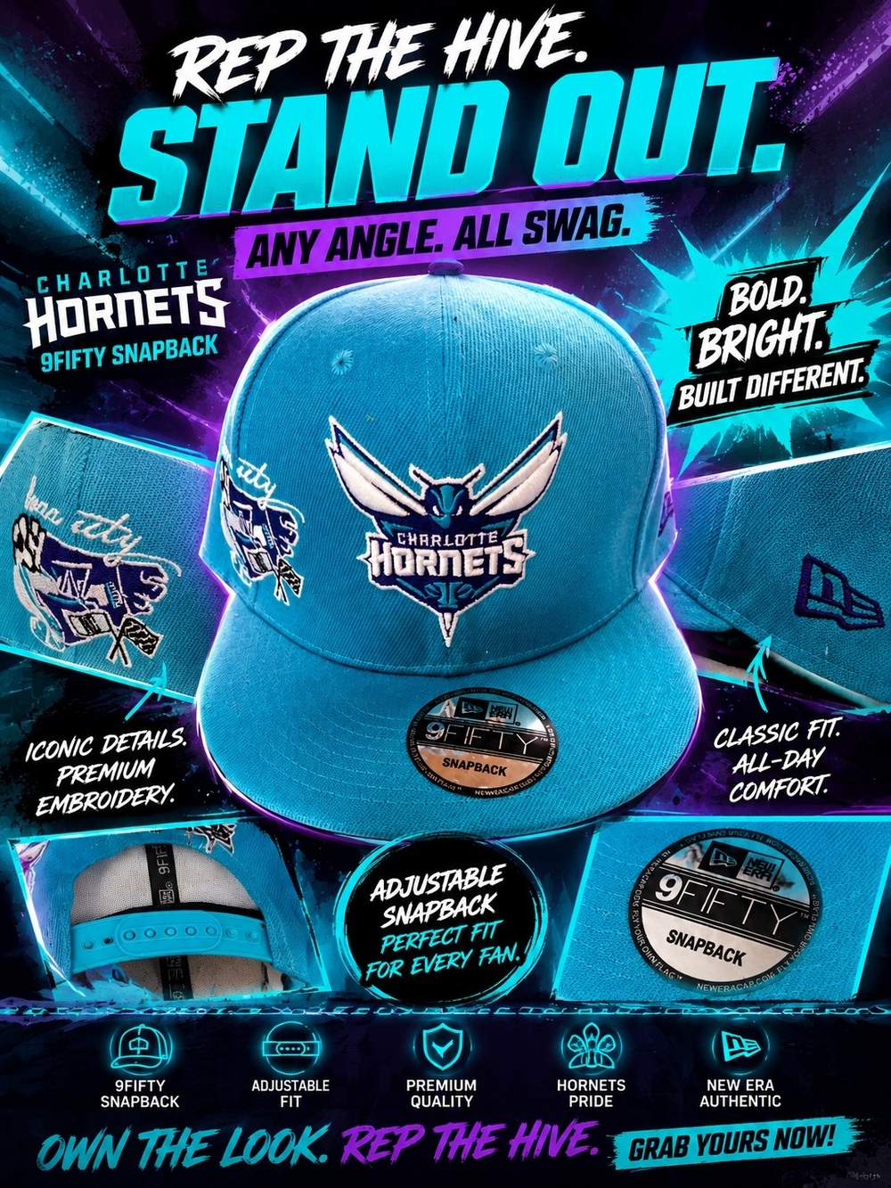 New Era Charlotte Hornets Teal Snapback Hat